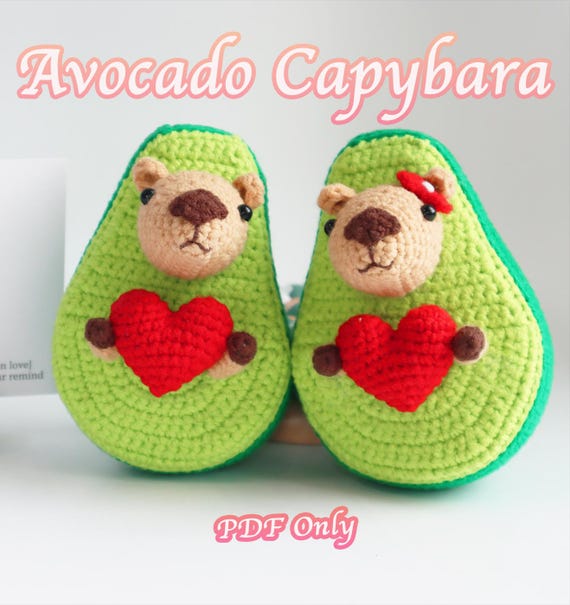Valentine's Day Crochet Patterns, Avocados Capybara Amigurumi  Crochet Gift Pattern