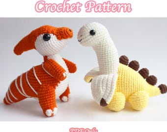 2 in 1 Crochet Dinosaur Patterns Bundle, Food Amigurumi Crochet kids Toy