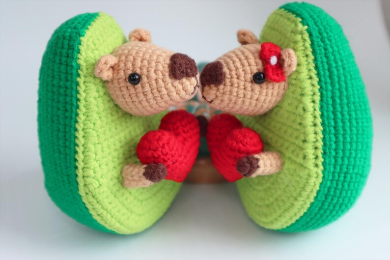 Virkmönster för Alla hjärtans dag, Virkmönster för avokado, kapybara och amigurumi bild 3