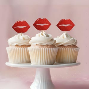 Red Lips Cupcake Toppers, Bachelorette Party Decorations, Valentine’s Day Cupcake Picks, Girls Night Out Party Decor, Flirty Birthday Topper
