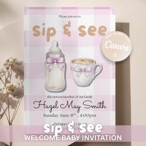 Nip en zie uitnodiging meisje, Pink Baby Meet Invite, afdrukbare welkomstcanvasjabloon