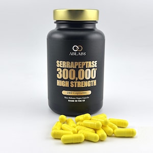 Serrapeptasa • 300.000 SPU (alta potencia) • Cápsulas de liberación lenta • Fabricado en el Reino Unido • ABLABS