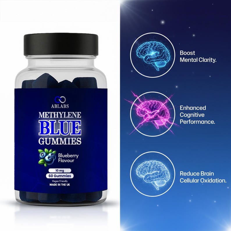 Methylene Blue 10mg Gummies • With Vitamin C • Blueberry Flavour ...
