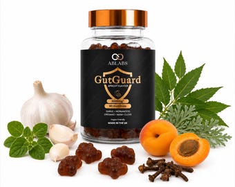 Ablabs GutGuard Apricot Natural Vegan Worming Gummies 60 | Clove Garlic Oregano Neem Wormwood UK