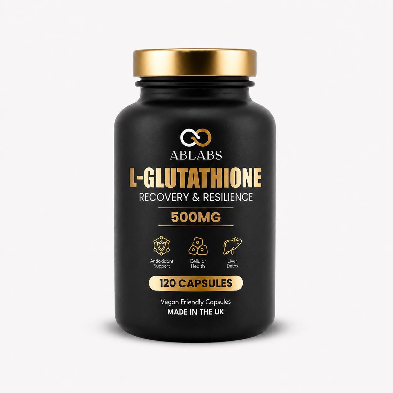 ABLABS L-Glutathione 500mg Vegan Capsules • Recovery & Resilience • Antioxidant Support • Made in UK