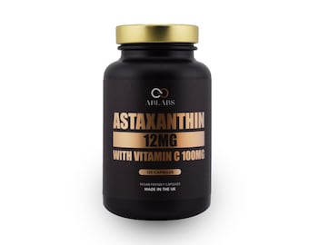 Astaxanthin 12mg with Vitamin C 100mg • 60 • 120 • 240 • 360 Vegan Capsules • Ablabs • Made in the UK