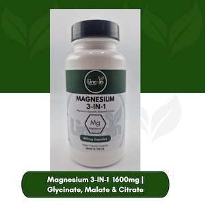 Magnesium 3-IN-1  1600mg | Glycinate, Malate & Citrate | Lincoln Health | Made In the UK | Triple Strength 1600mg | Vegan Capsules