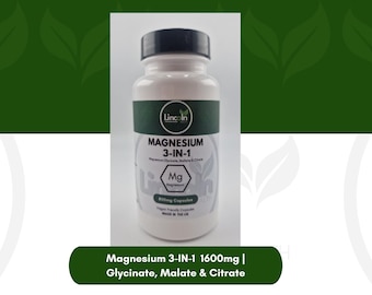 Magnesium 3-IN-1  1600mg | Glycinate, Malate & Citrate | Lincoln Health | Made In the UK | Triple Strength 1600mg | Vegan Capsules
