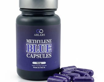 Cápsulas de azul de metileno de 10 mg • ABLABS Ultra Alta Pureza • Grado USP • 30 60 90 120 240 360 - Elija su propia cantidad