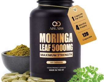 Moringa Leaf 5000mg Maximum Strength • 120 • 240 • 360 Vegan Capsules • Ablabs • Made in the UK