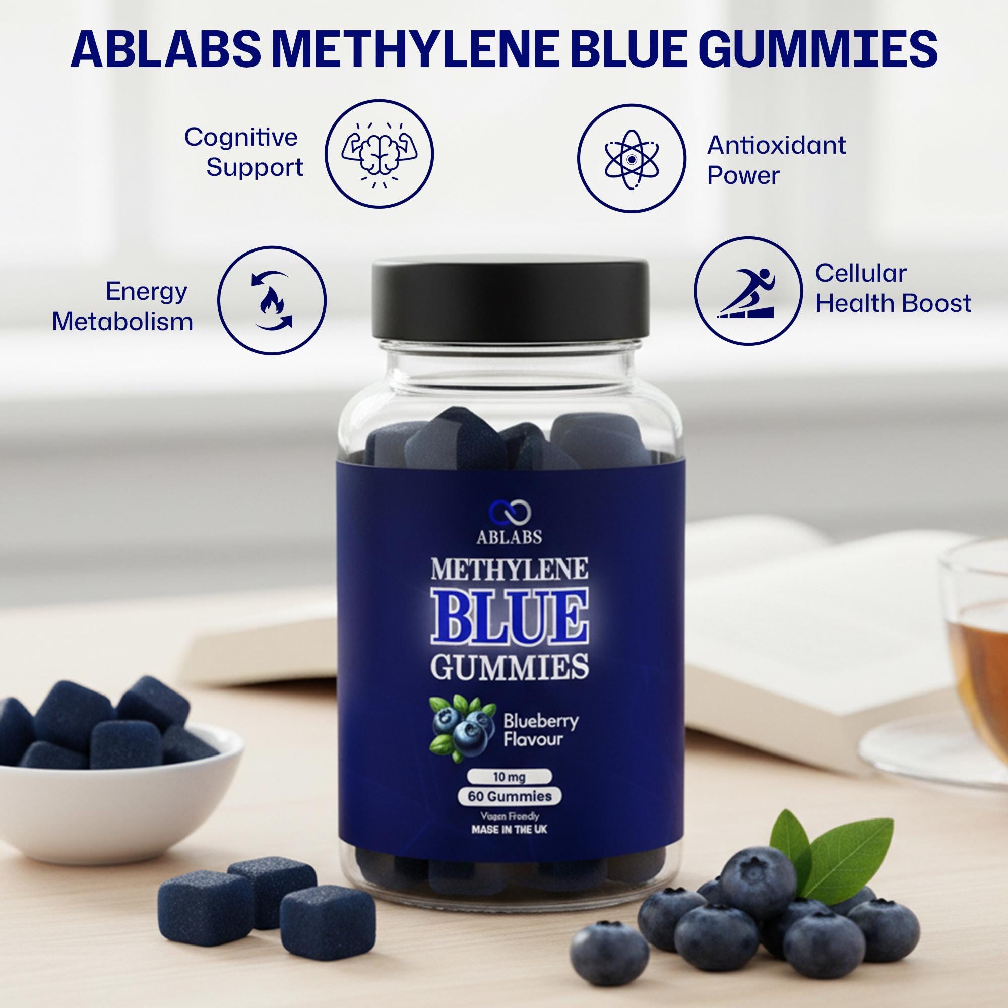 Methylene Blue 10mg Gummies • With Vitamin C • Blueberry Flavour ...