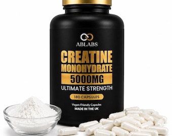 ABLABS Creatine Monohydrate 5000mg • Vegan Capsules • Ultimate Strength • Made in UK • 180 Capsules