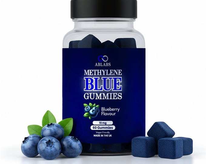 Methylene Blue 10mg Gummies • With Vitamin C • Blueberry Flavour • Strongest On The Market • USP Grade • 60 Premium Gummies • Made in UK