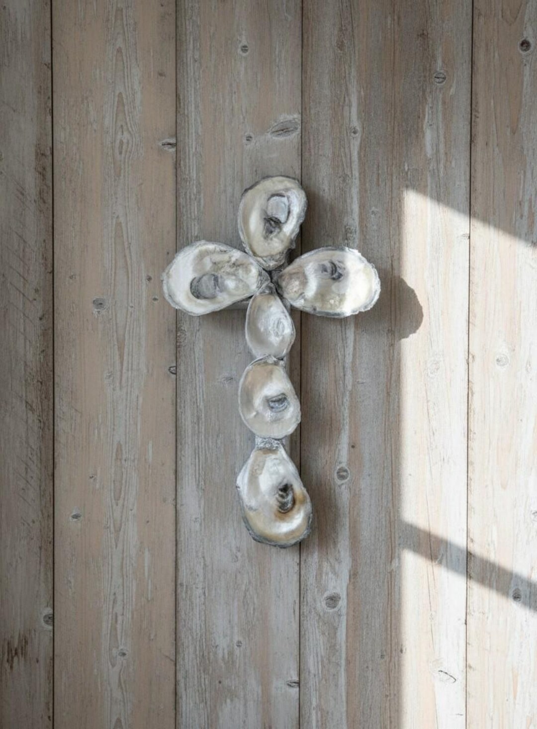 Shell Cross Decor Oyster Shell Cross Wall Decor, Pearl and Silver 8