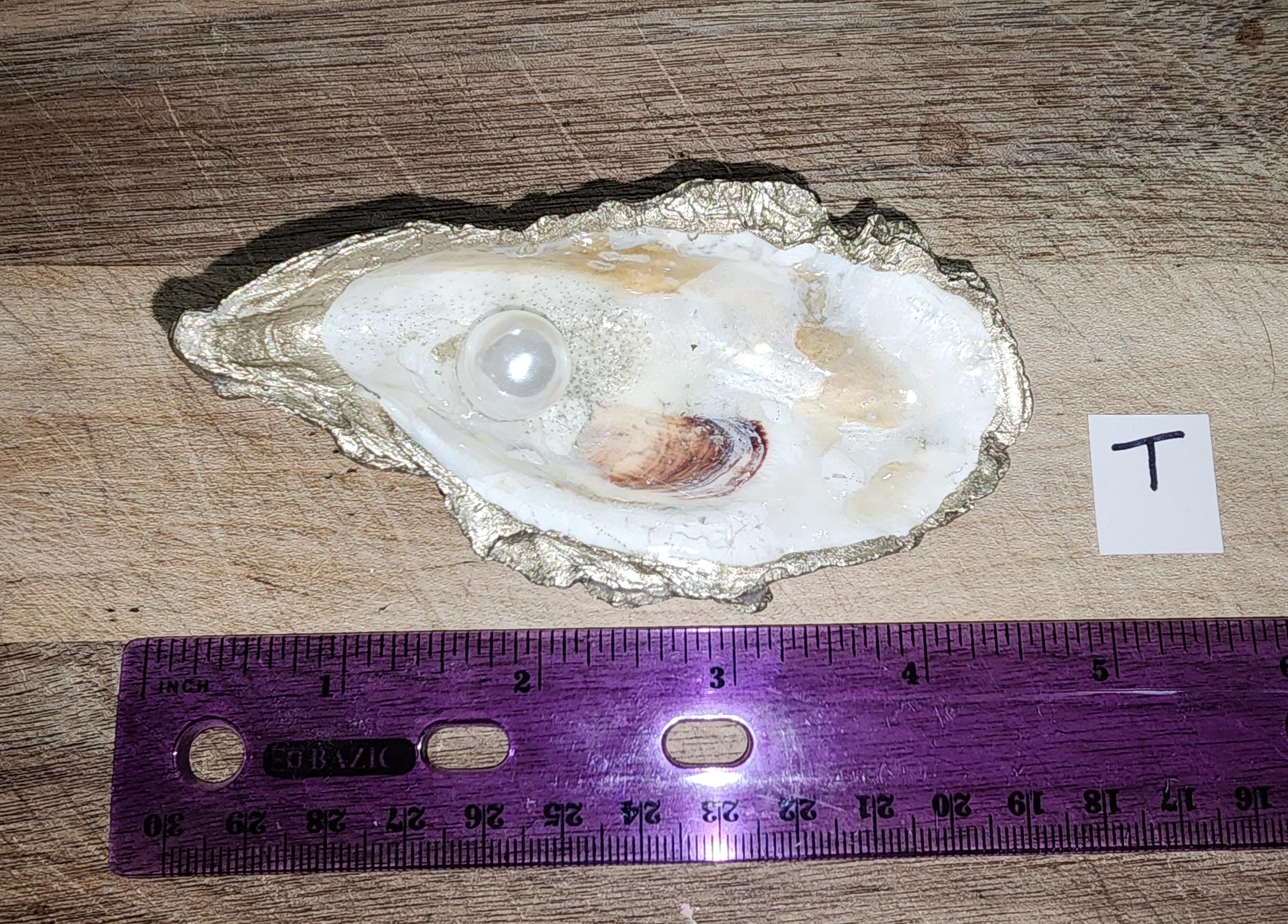 Gold, Glossy Oyster Shell Pearl Coastal Decor, Ring Jewelry Dish, Bridal Engagement Gift