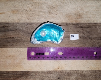 Silver, Blue, Glossy Oyster Shell Pearl Coastal Decor, Ring Jewelry Dish, Bridal Engagement Gift
