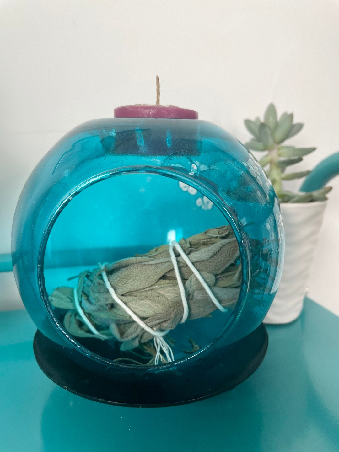 Large Stained Glass Tealight/votive Round Terrarium Candle Etsy