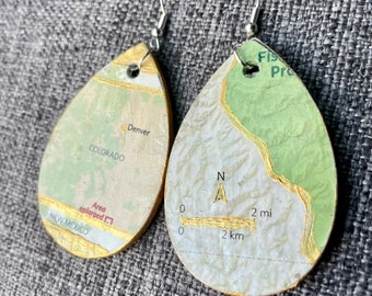 Denver Colorado Topography map decoupage wood art earrings
