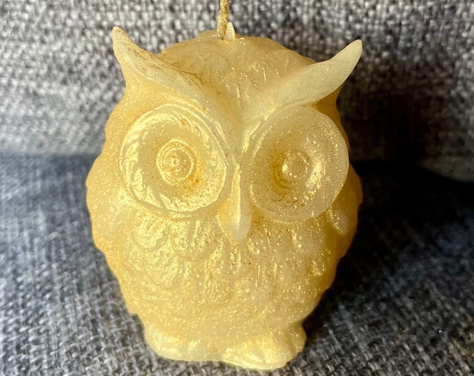 Hand Painted Owl Candle - pure beeswax and hemp wick painted mica shimmer - set of 3