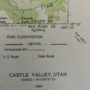 Authentieke topografische kaart uit 1954 van Castle Valley, Utah – een vintage schat voor buitenliefhebbers