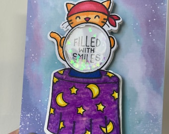 Adorable Fortune-Telling Kitty Greeting Card – Customizable 3D Interactive Shaker Card