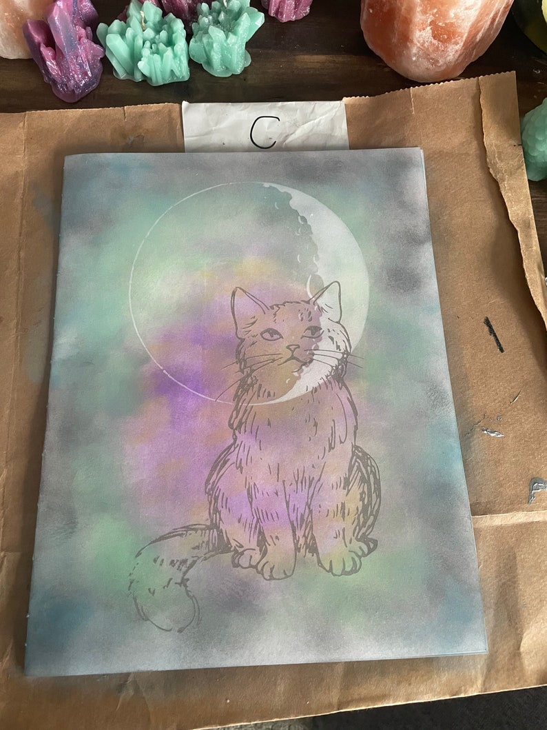 Kitty in the Moon large blank book journal insert Grimoire Book of Shadows image 7