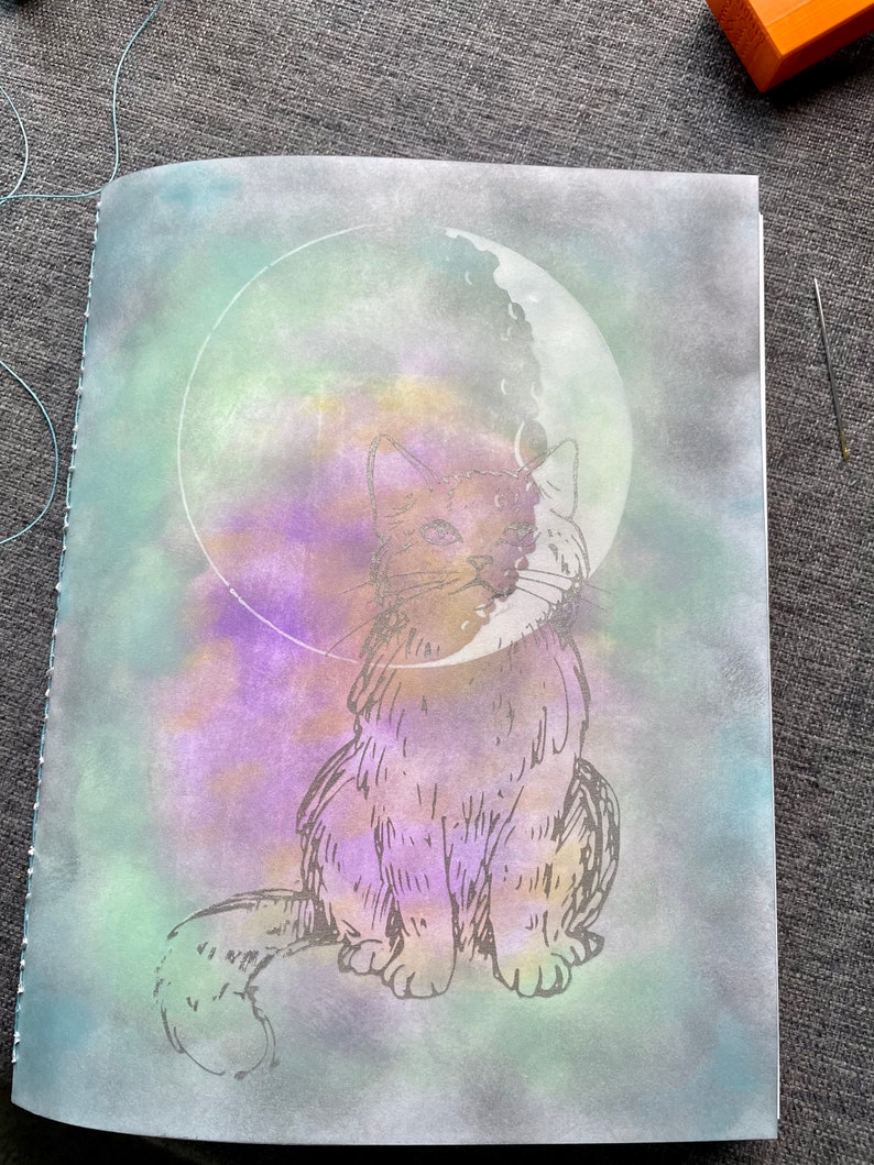 Kitty in the Moon large blank book journal insert Grimoire Book of Shadows image 4