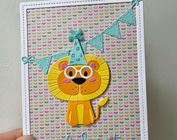 Leo the Lion Handmade Greeting Card - July Birthday Baby Celebration