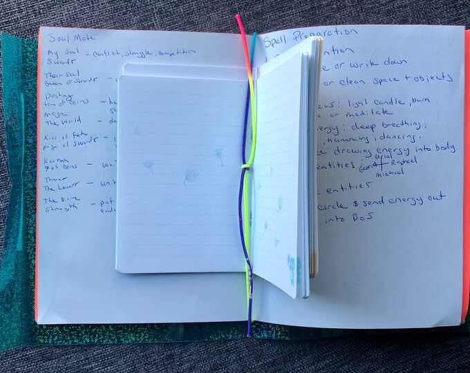 Handmade Traveler's Notebook Cover – Rainbow Elastic & Shimmering Teal Design
