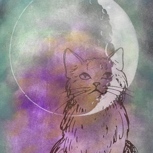 Kitty in the Moon large blank book journal insert Grimoire Book of Shadows image 1