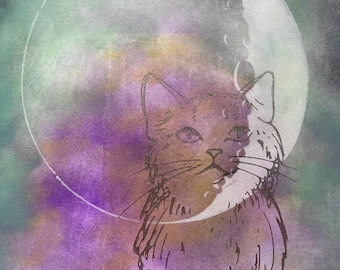 Kitty in the Moon - large blank book - journal insert - Grimoire - Book of Shadows