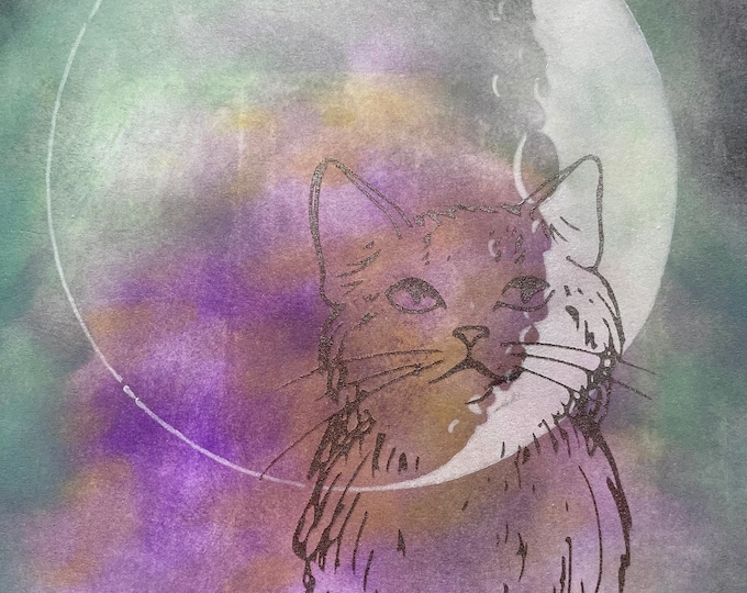 Kitty in the Moon - large blank book - journal insert - Grimoire - Book of Shadows