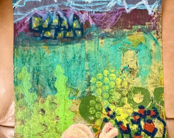 Snail's Evening Stroll - 12x9 Mixed Media Art on Watercolor Paper