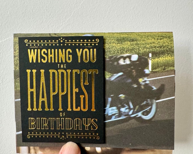 Handmade Biker Greeting Card with Gold Foil Sentiment – Perfect for Motorcycling Enthusiasts