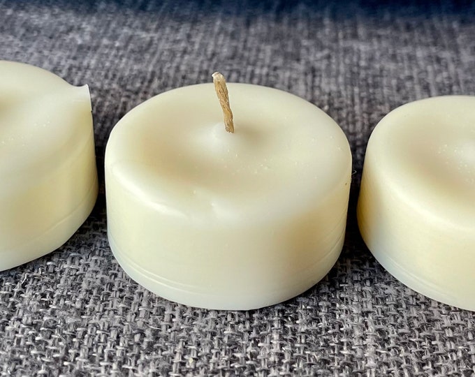 Set of (6) Beeswax and hemp wick tea light candles - personalized color and essential oil scent