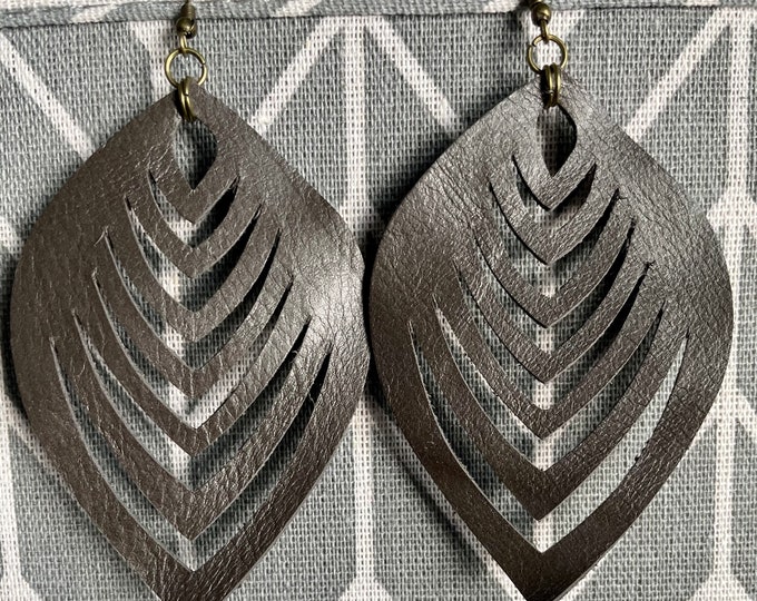 Espresso brown recycled leather statement earrings