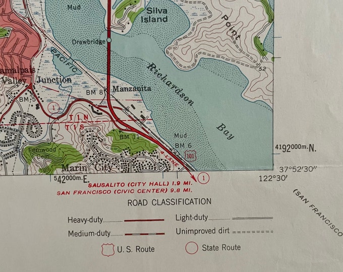 Authentic 1954 Topographic Map of Muir Woods National Monument, San Rafael, and Sausalito, California