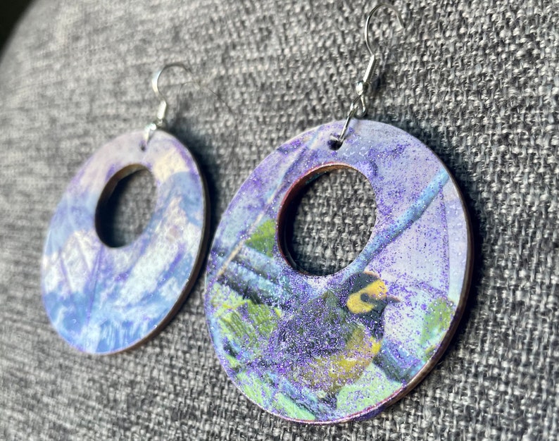 Purple Mountains Majesty wood art earrings