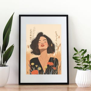 Wild Blooming Spirit  – Boho Woman Flower Art – Feminine Abstract Wall Poster (Digital)