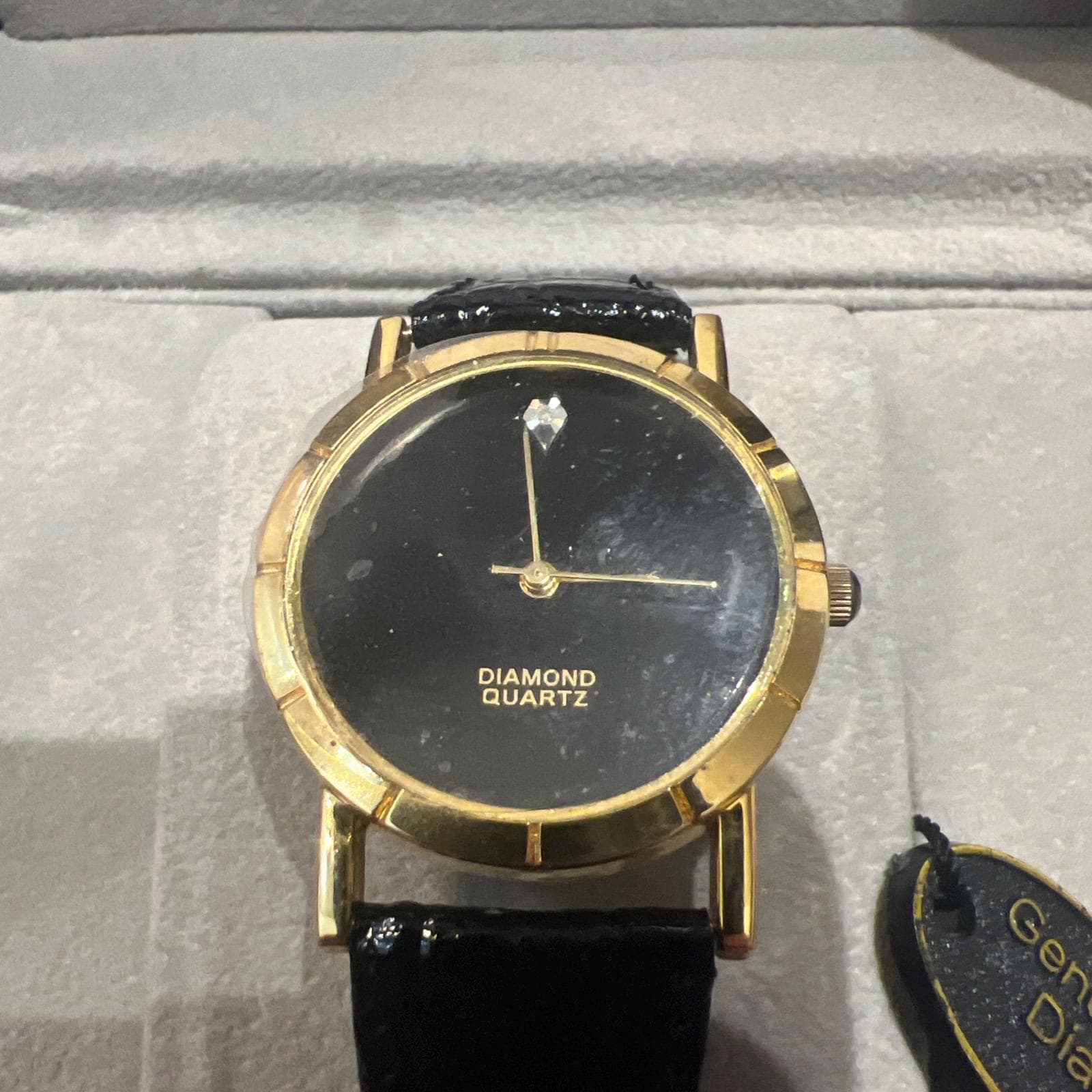 Diamond Quartz Watch Gold Tone Black Dial Faux Croc Leather Strap Vintage Style Diamond Quartz Watch Gold Tone Woman main image 2