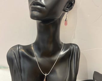 Collier et boucles d'oreilles roses d'inspiration italienne avec 2 chaînes en argent sterling 925 de 18 pouces et 20 pouces