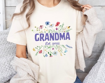 Camiseta de abuela con flores silvestres: un regalo retro y genial para la nueva abuela
