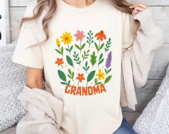 Camisa de abuela con flores silvestres: un regalo retro y genial para la nueva abuela