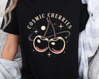 Camiseta de cerezas cósmicas, camiseta de cerezas, camiseta de cerezas para San Valentín, camiseta de cerezas de verano, regalos de San Valentín, regalo para mujer