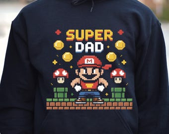 T-shirt Super Dad, shirt Super Mario Dad, shirt Super Papa, Vaderdag-T-shirt, Vaderdagcadeau, shirt vader, shirt gamer Dad, Super Mario-hoodie