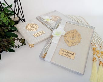 Bolsa de terciopelo personalizada para tasbeeh con libro Dua y caja decorada, juego de regalo musulmán, regalo de Eid, regalo de boda, regalo de baby shower, regalo de graduación
