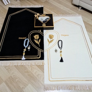 Personalized Couple Set | Pearl Prayer Beads Islamic Gift Set | Eid Gift | Wedding Gift | Birthday Gift | Couple Set Gift