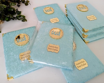 Personalisierte Samt Dua Buch Tasbeeh Beutel mit verzierter Box Muslim Geschenkset | Eid Geschenk | Hochzeitsgeschenk | Baby-Dusche-Geschenk | Geschenk zum Abschluss