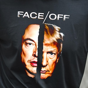 FACE/OFF Movie Parody Trump vs Elon 2025 Meme T-Shirt – Political Debate Satire Tee, Funny Tech Parody Gift