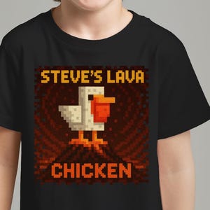 Steve's lava chicken pixelart gamershirt jongens kinder T-shirt, perfect voor gamers en dierenliefhebbers, gamer cadeau, cartoon grafisch T-shirt